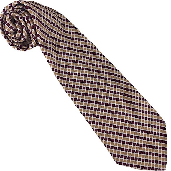 El Caballero VINTAGE men's tan/gold, white, & maroon/deep red checkered tie